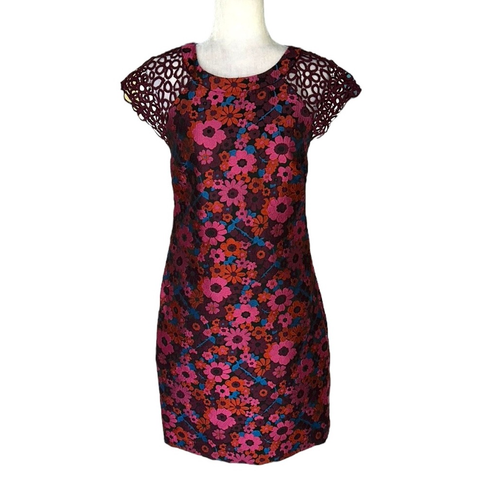 Trina Turk Daisy Floral Jacquard Crochet Eyelet Lace Shift Mini Dress - 6